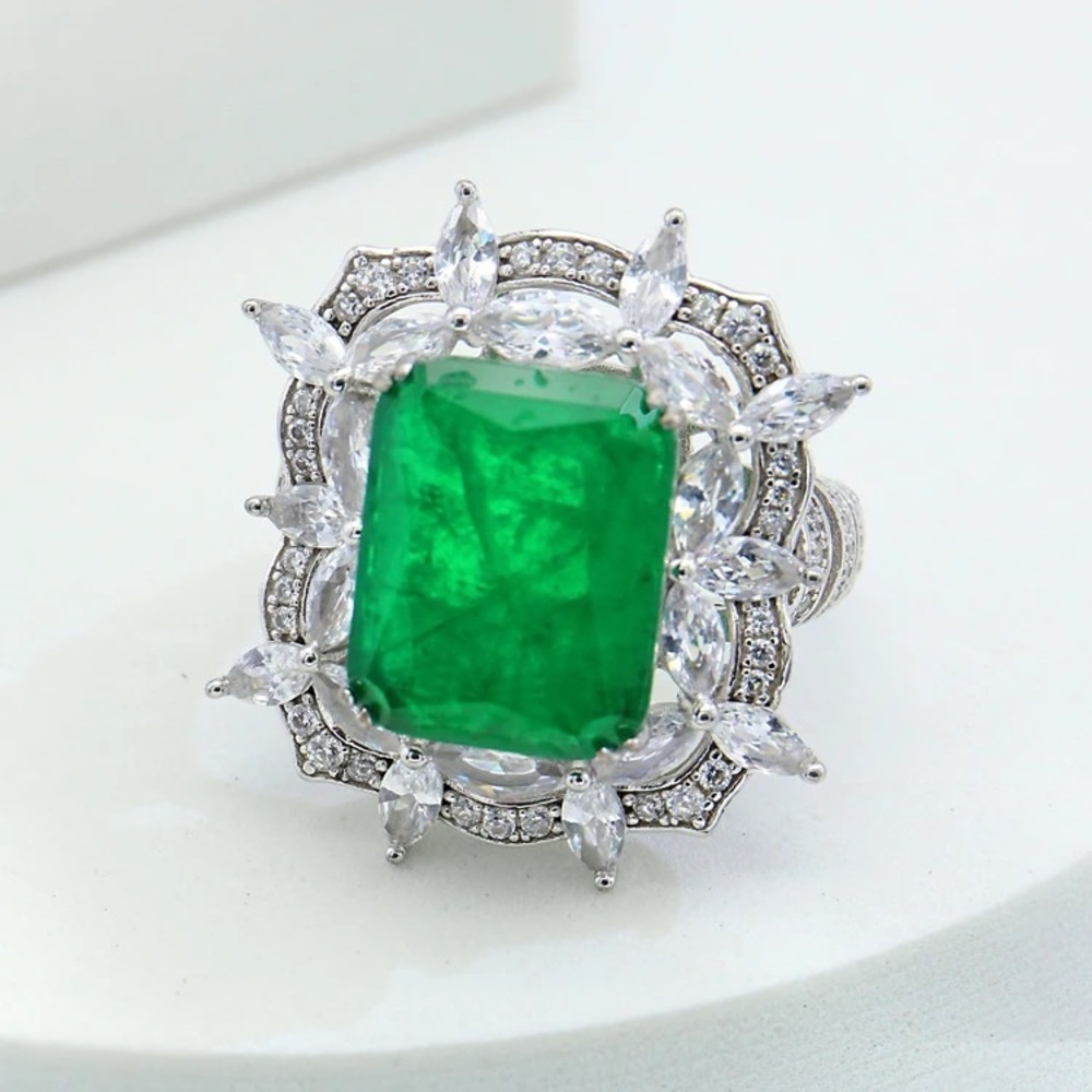 🔥ring sterling silver 925 Green paraiba ring setting cubic zirconia ring Size 6